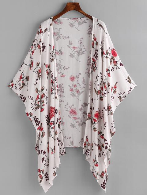 Kimono Asimétrico Con Estampado Floral Al Azar