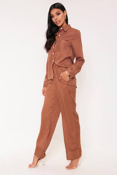 Brown Stripe Satin Shirt