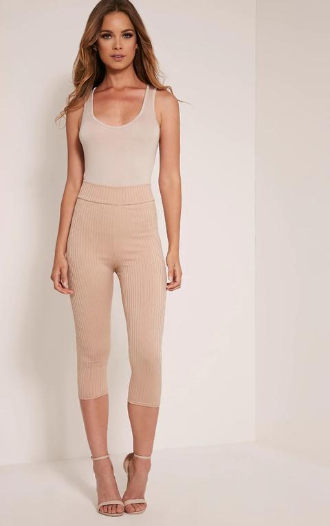 Harlie Stone Cropped Ribbed High Waisted Leggings, White