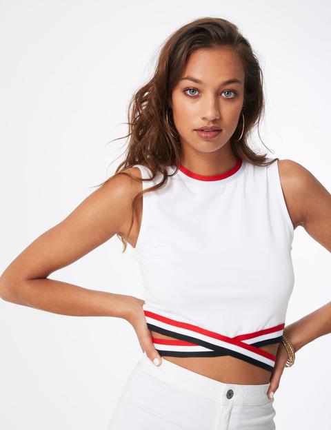 White Crop Top With Stripe Detail