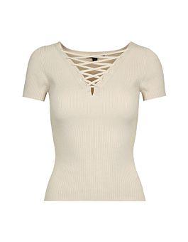 Top In Maglia Beige Con Incrocio