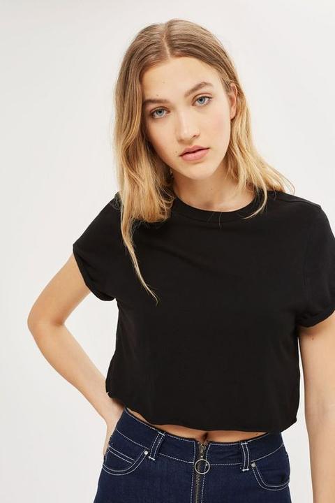 Womens Roll Crop Top - Black, Black