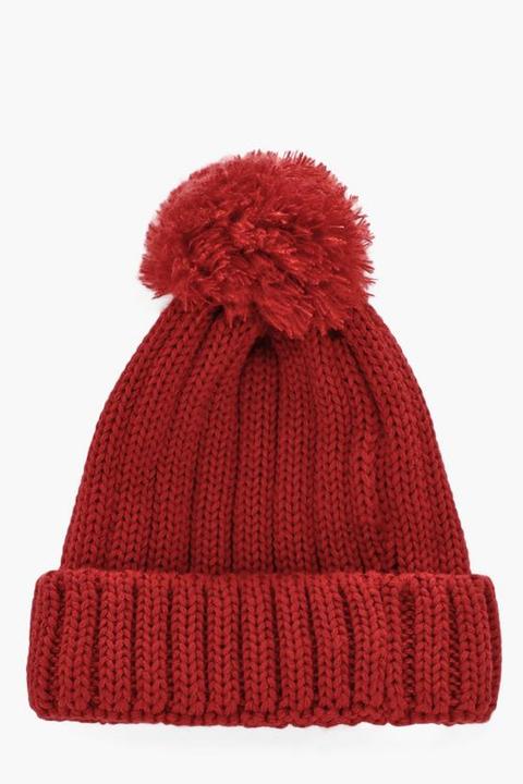 Ribbed Pom Pom Bobble Beanie