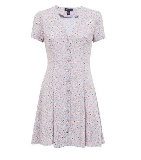 Pale Blue Ditsy Floral Button Front Tea Dress New Look