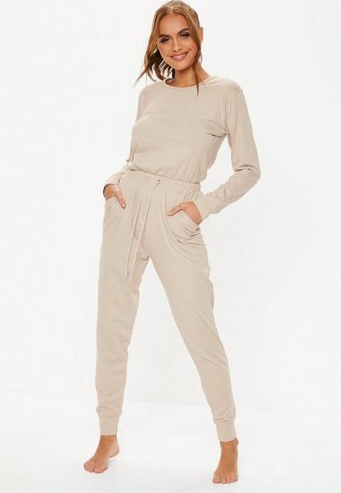 Beige Casual Loungewear Jumpsuit, Beige