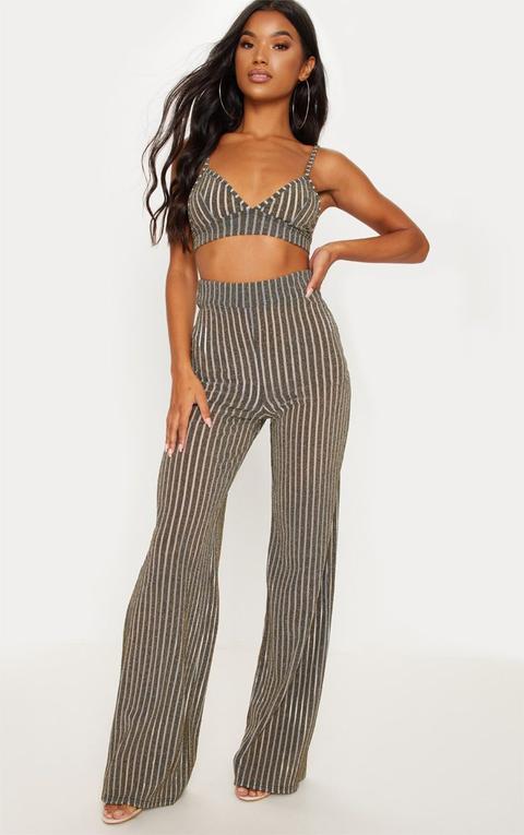 Gold Glitter Stripe Wide Leg Trouser