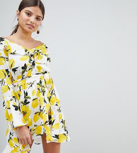 Esclusiva Boohoo - Vestito Con Spalle Scoperte E Stampa A Limoni - Multicolore