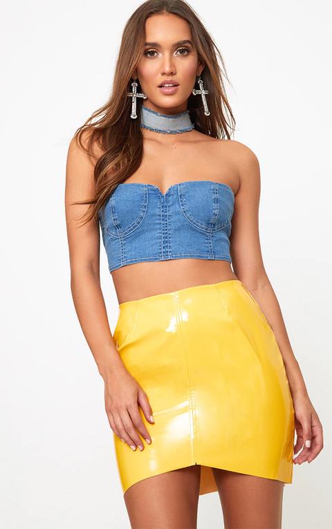 Yellow Vinyl Asymmetric Hem Mini Skirt, Yellow