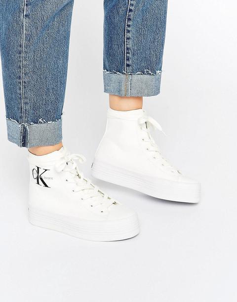 Calvin Klein Jeans Zabrina White Canvas Hi Top Trainers