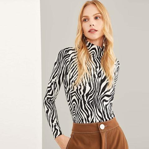 High Neck Zebra Print Tee
