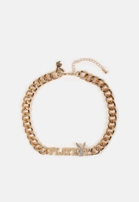 Playboy X Missguided Gold Look Diamante Chunky Chain Necklace, Gold