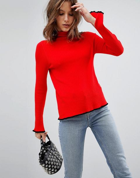 Asos - Maglione A Coste Con Maniche Svasate - Rosso