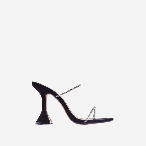 Dreams Diamante Detail Sculptured Heel Mule In Black Faux Suede, Black