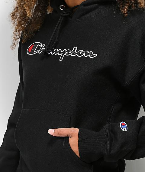 Champion reverse weave chenille logo sale black hoodie