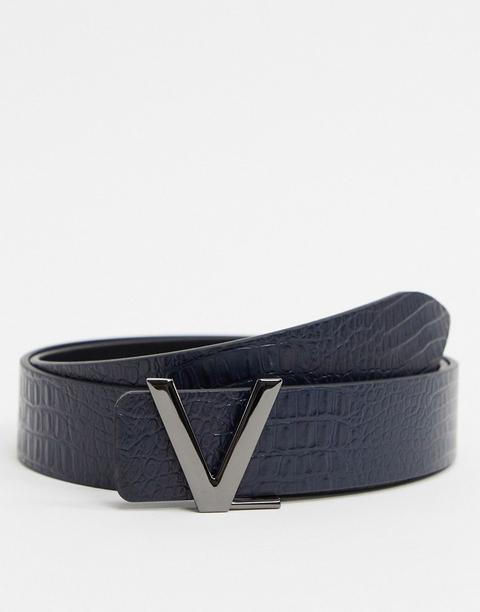 Cinturón Azul Marino Efecto Cocodrilo De Cuero Victor De Valentino