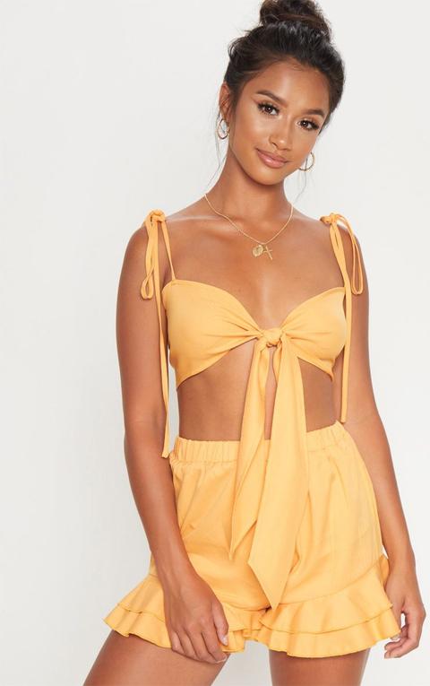 Petite Mustard Frill Hem Shorts