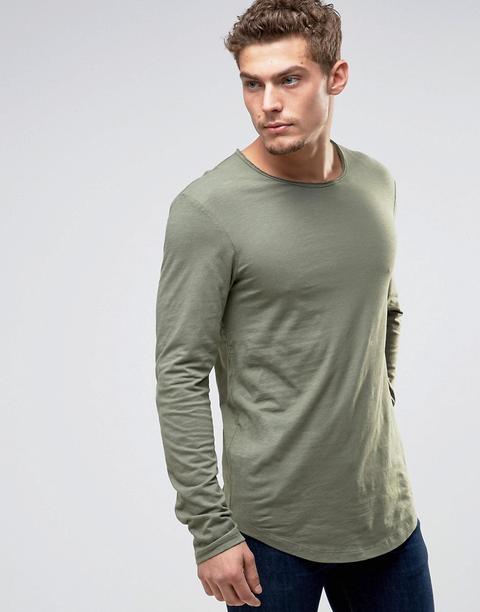 Camiseta Larga De Manga Larga Con Bajo Redondeado De Esprit