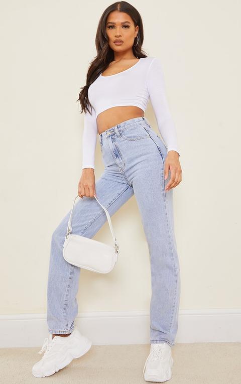 Light Blue Wash High Waist Straight Leg Jeans