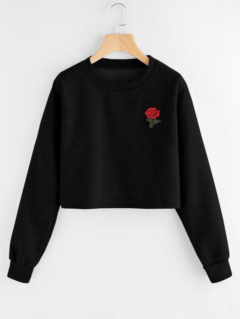 Embroidered Rose Patch Sweatshirt