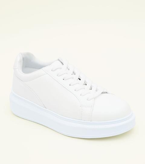 White Chunky Lace Up Trainers New Look