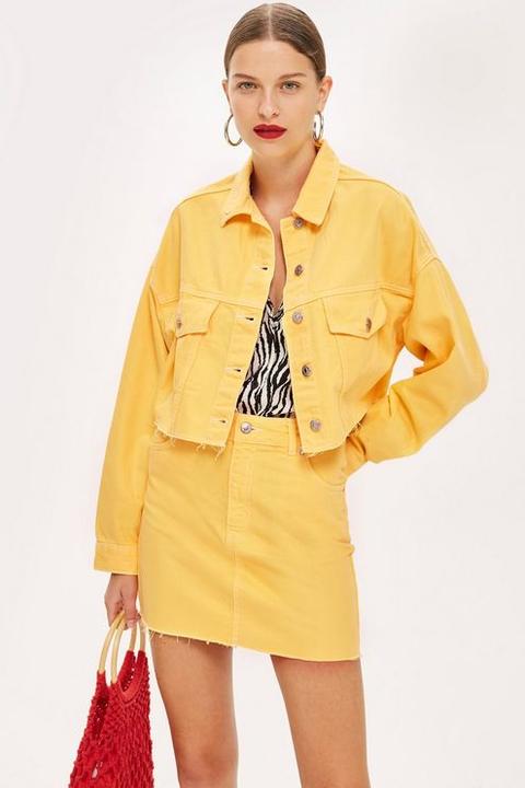 Womens Yellow Hacked Denim Jacket - Yellow, Yellow