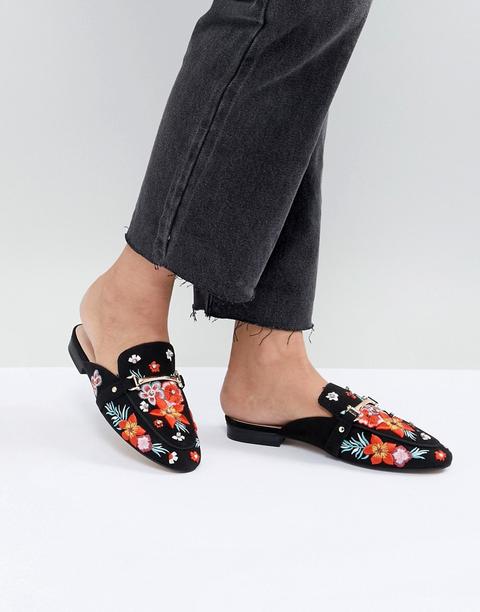 Aldo Slip On Mule With Floral Embroidery - Black Multi