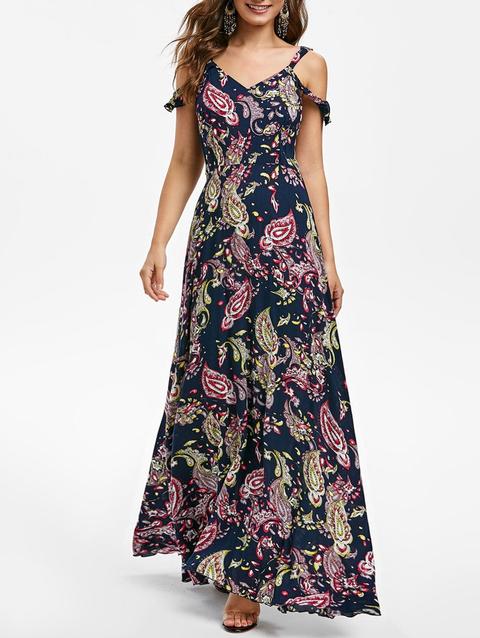 Graphic Open Shoulder Maxi Dress