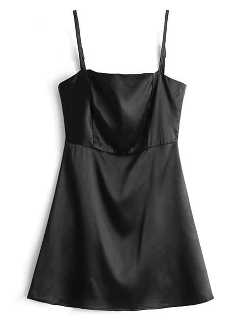 Vestito Mini A Canotta In Raso Con Cerniera Posteriore