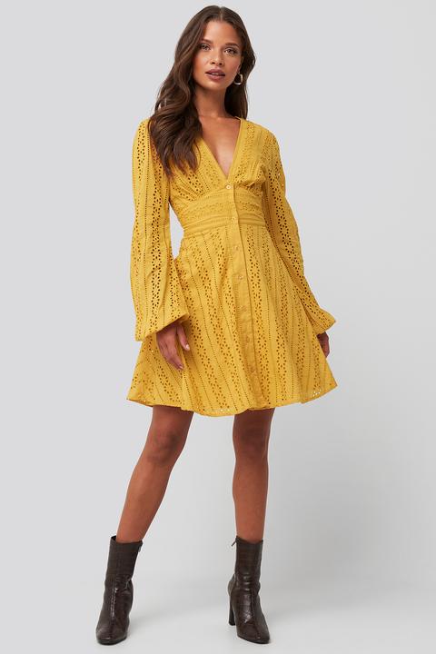 V-neck Anglaise Ls Mini Dress