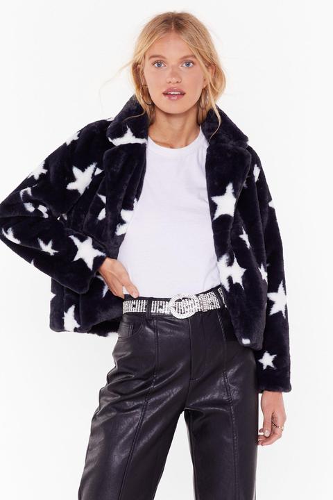 Womens Destined For Stardom Cropped Faux Fur Coat