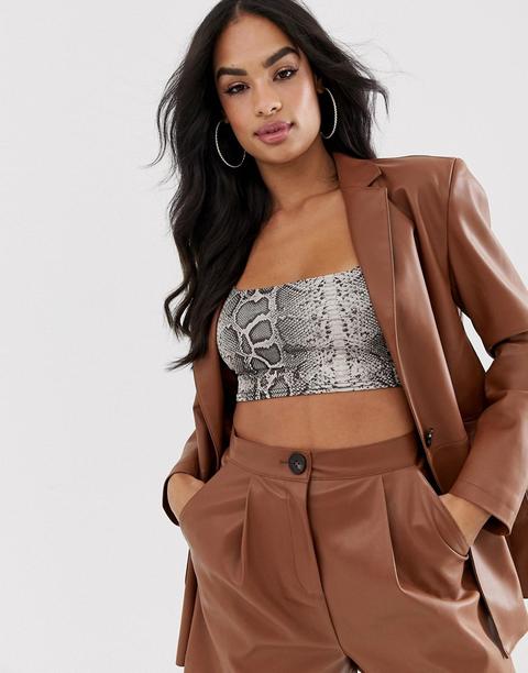 Asos Design Leather Look Suit Blazer In Tan