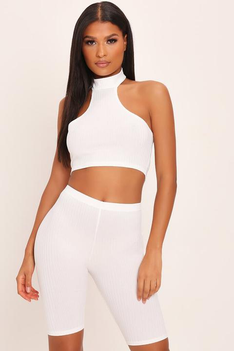 White Ribbed Cycling Shorts