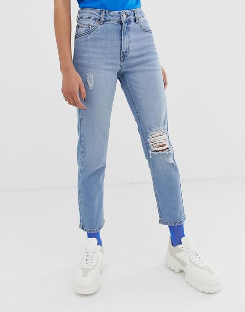 Dr Denim - Edie - Mom Jeans Cropped Con Strappi - Blu