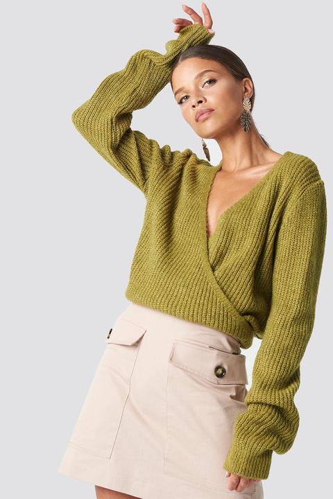 Crossed Knitted Sweater Khaki