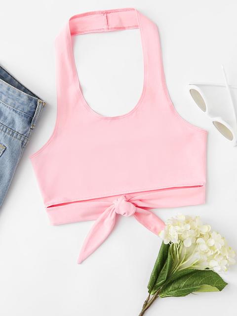 Top Corto Halter Con Nudo Delantero