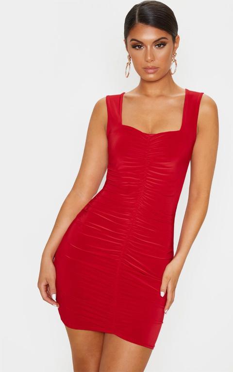 red square neck bodycon dress