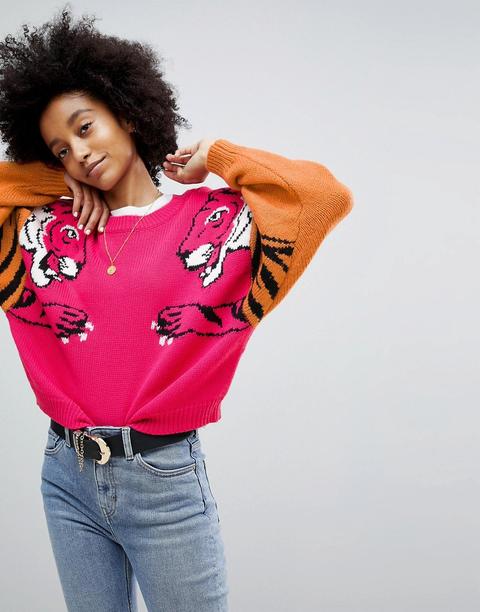 Asos - Maglione Con Tigri Sulle Maniche - Rosa