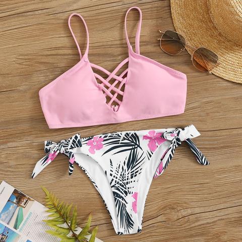 Set Bikini Top A Lattuga Con Nodo Laterale