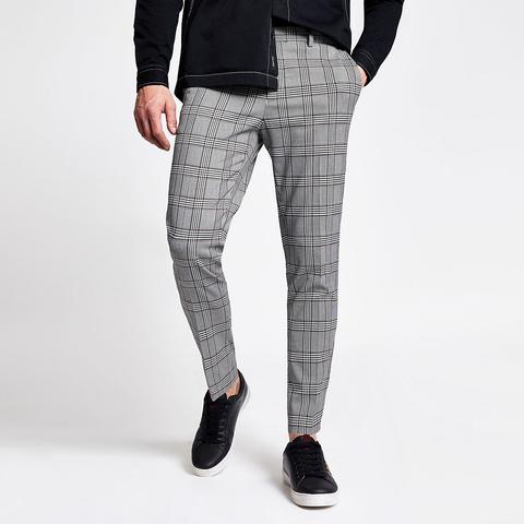 Grey Check Super Skinny Crop Fit Trousers