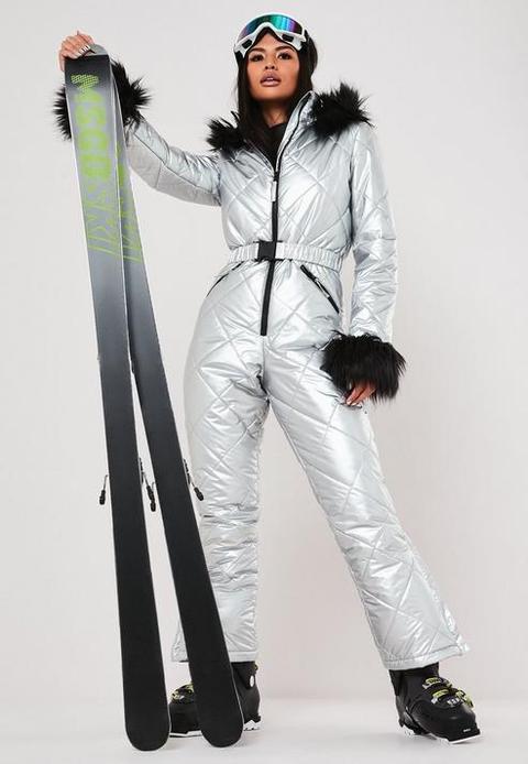 Missguided, Jackets & Coats, Missguided Ski Quilted Corset Snow Suit Gray  Sz 4