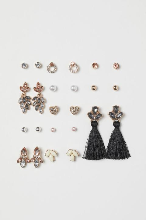 H & M - Orecchini A Bottone, 12 Paia - Nero