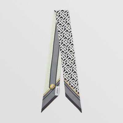 Pañuelo Estrecho En Seda Con Motivo De Monogramas Y Logotipo (blanco Negro) | Burberry® Oficial