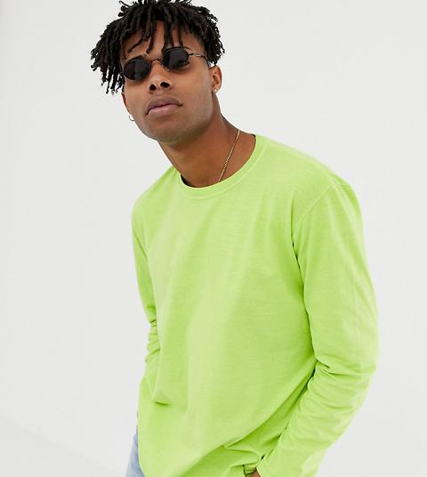 Reclaimed Vintage Inspired Overdye Ls Tee In Lime