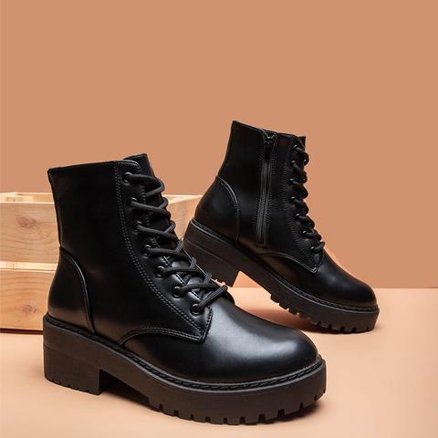 Faux Leather Lace-up Chunky Combat Boots