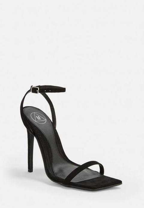 Black Slanted Toe Barely There Heels, Black