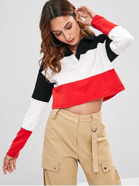 Sudadera Cropped Color Block De Zaful Multi