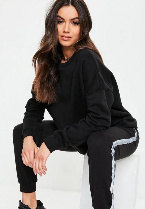 Black Basic Oversized Sweatshirt, Black