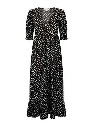 Womens Black Printed Smock Midi Dress, Black