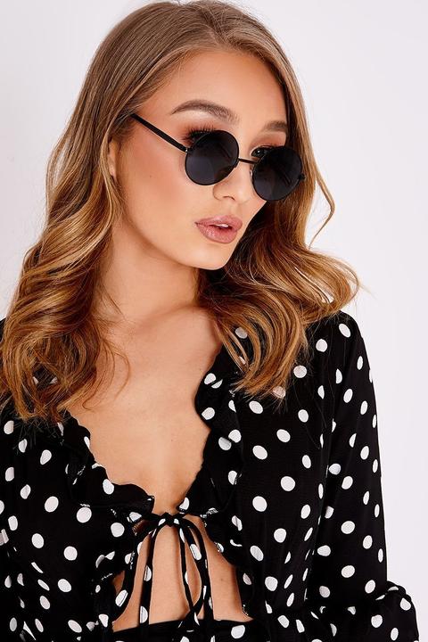 Black Sunglasses - Black Lens 90's Round Framed Sunglasses