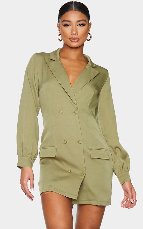 Khaki Woven Double Breasted Blazer Dress